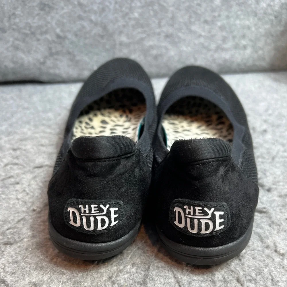 Hey Dude Wendy Ballet Black Knit Slip On Flats Shoes Womens Size 9/10